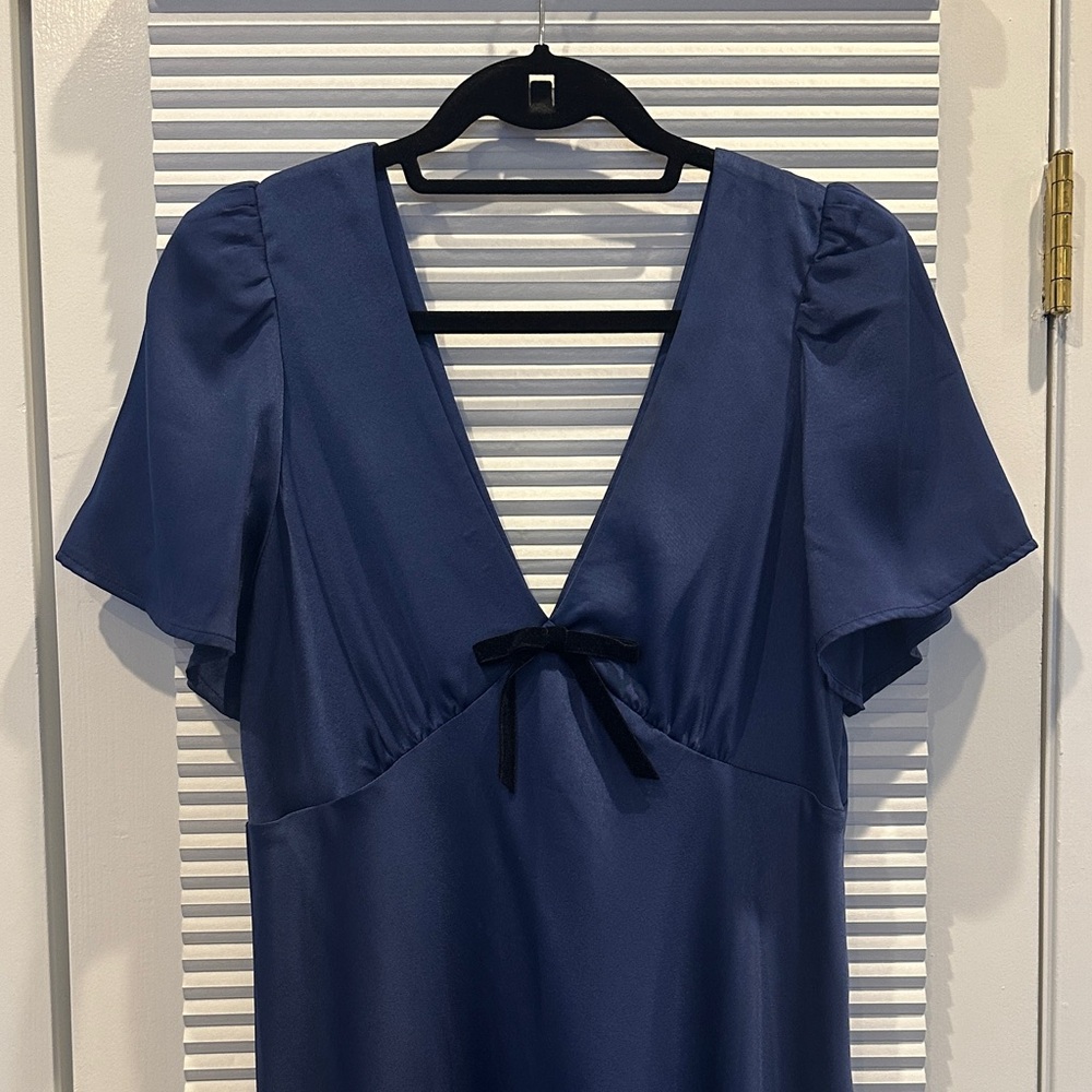 Navy V-Neck Flutter Sleeve Maxi Dress